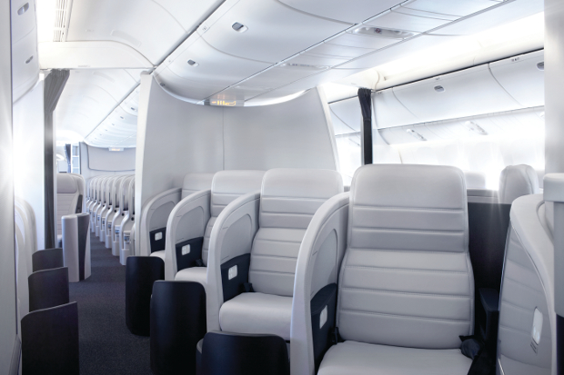 A look down the aisle in the Air New Zealand Business Class cabin