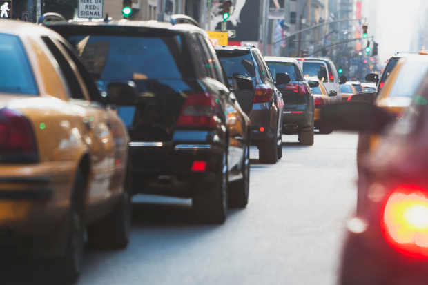 A line of cars jamming up the road