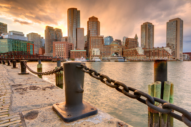 The Boston skyline viewed from the waterfront.