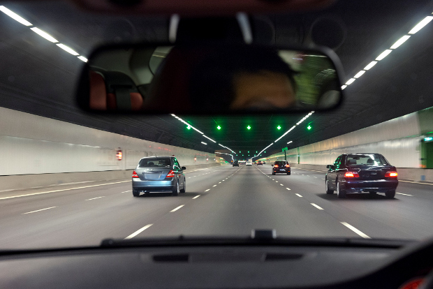 Driving through a tunnel in Singapore