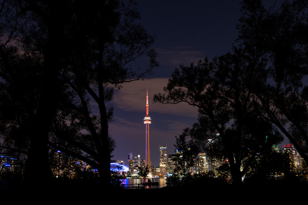 A night view of the CN Tower from afar
