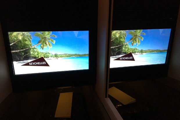 Looking at two entertainment screens side by side