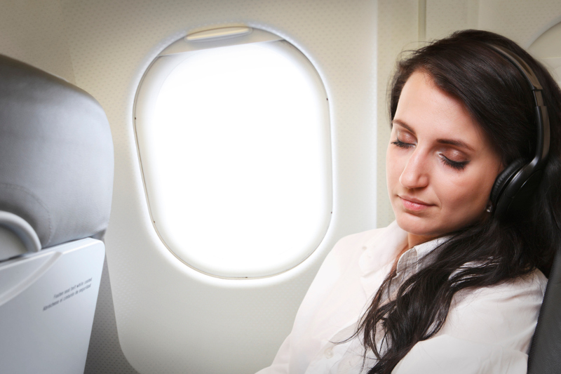 Woman sleeping wearing headphones