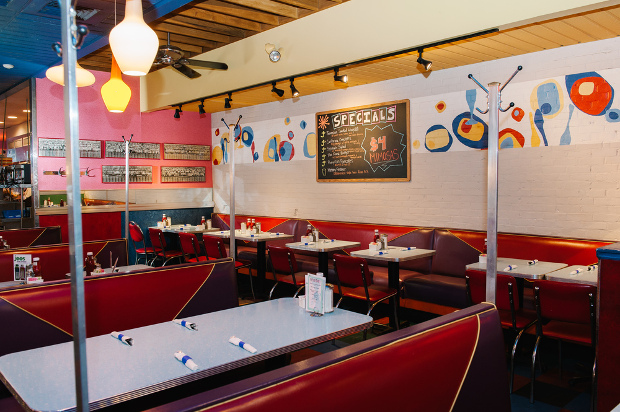 A view of the diner booths and tables