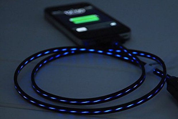 A phone charging using a light up cable