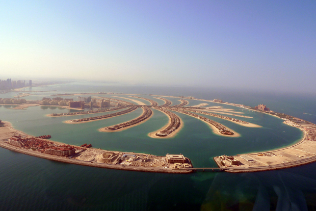An aerial view of the Palm man-made islands in Dubai