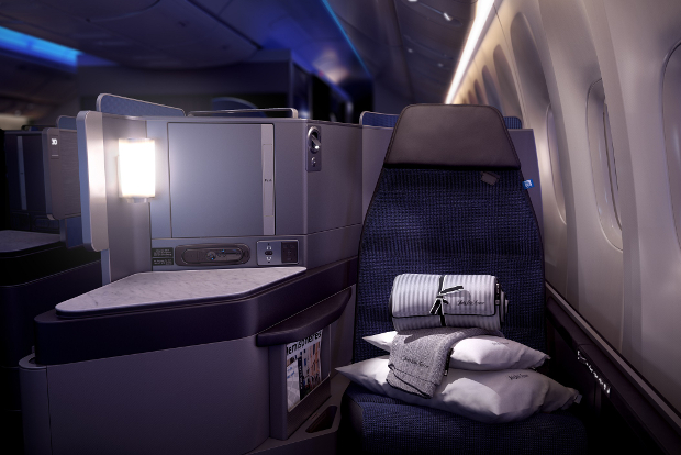 A front view of the new Polaris business class seat