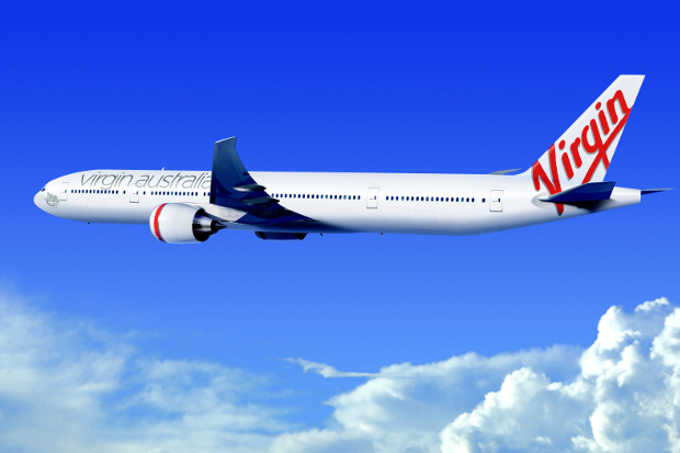 A Virgin Australia airplane flying through the skies