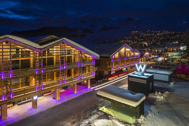 The exterior of the hotel at night