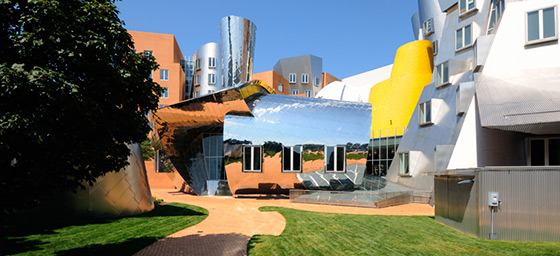 Boston: Fun, colorful, irregular, postmodern architecture of MIT Strata Center in Cambridge