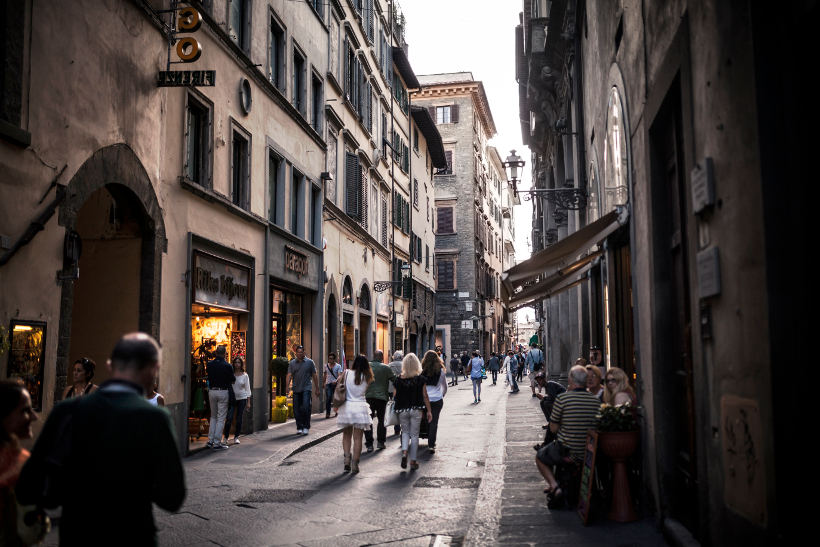 busy shopping street in tuscany italy