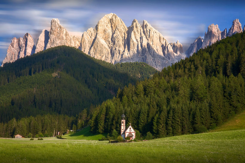 rocky mountains and forest green hills italian landscape