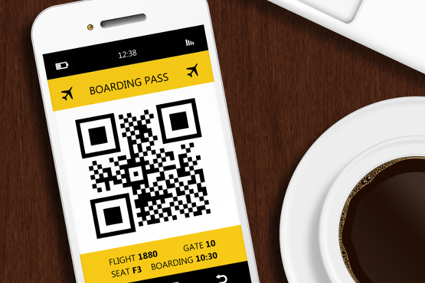 Smartphone displaying a boarding pass