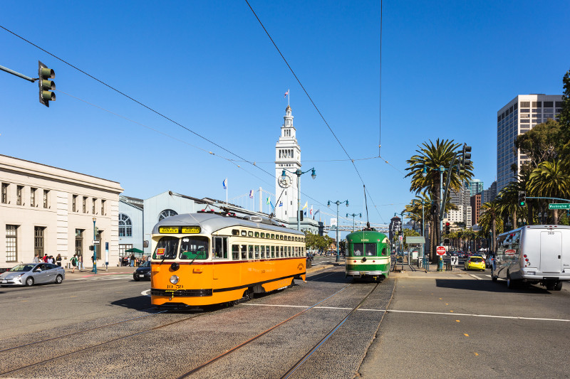 The historic tramway on the Embarcadero, san francisco