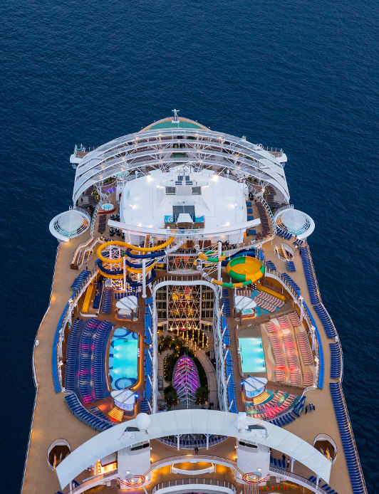 aerial of cruise ship sailing