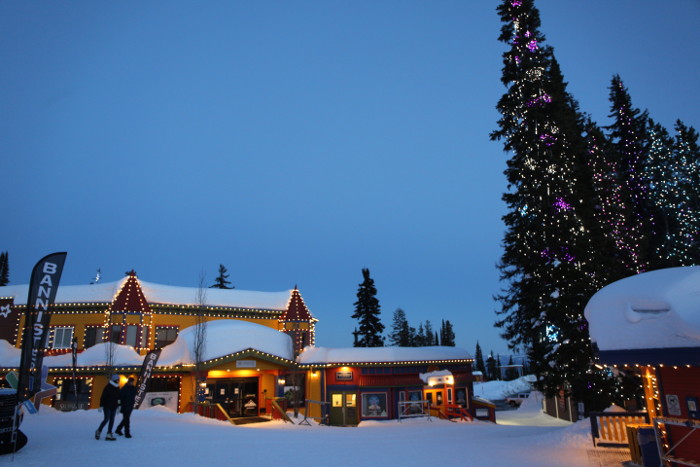silverstar resort lit up at dusk