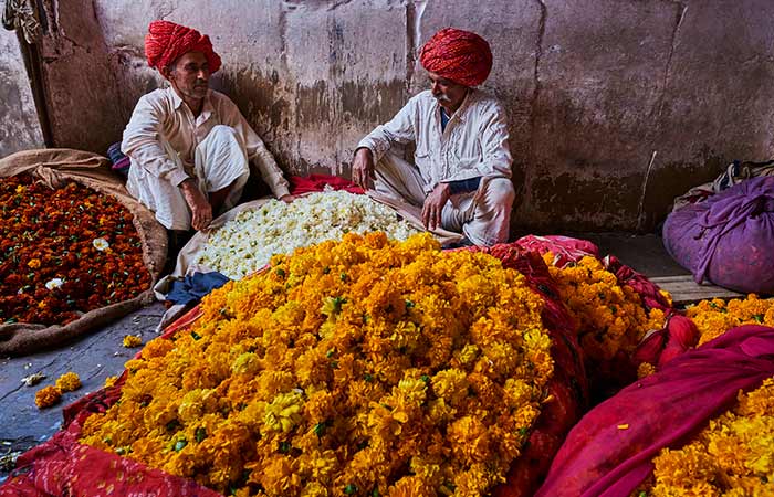Piles of marigolds in Jaipur,