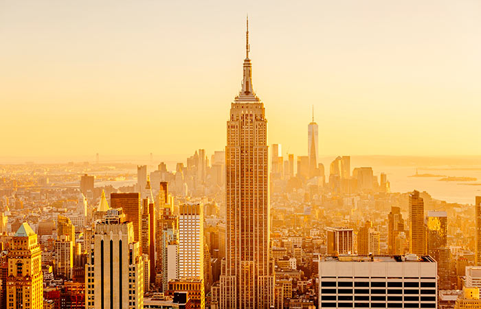 golden sun in downtown Manhattan