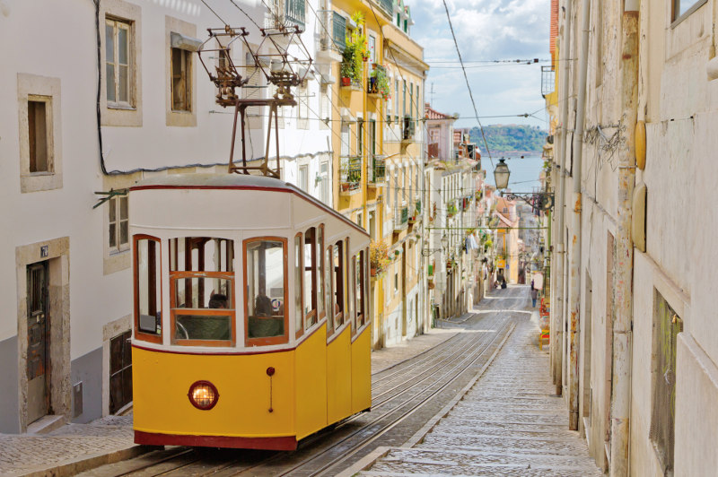 tram in the streets of Lisbon, portugal