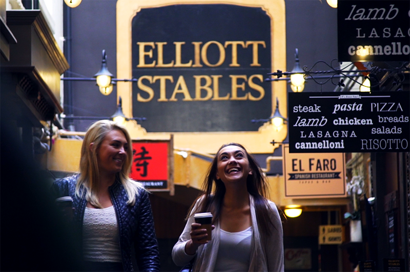 Greer and Danielle wandering food hotspot Elliott Stables