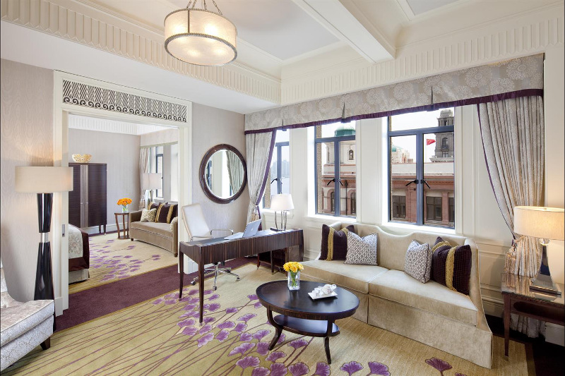 Interior view of one of the bedroom suites of the Fairmont Peace Hotel, Shanghai, China