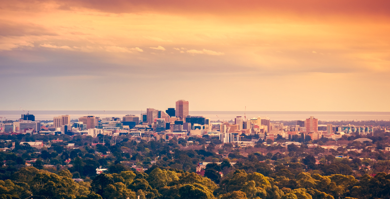 Adelaide at sunset, from the Adelaide Hills