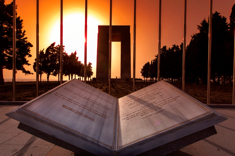 A memorial at Gallipoli at dawn.