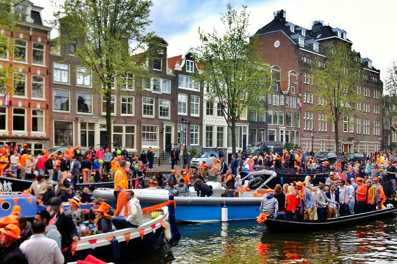 Revellers wear orange to celebrate Koningsdag in the Netherlands.