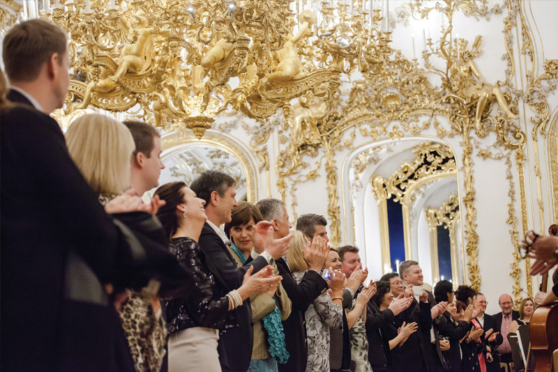 Guests at a reception in Liechtenstein City Palace.