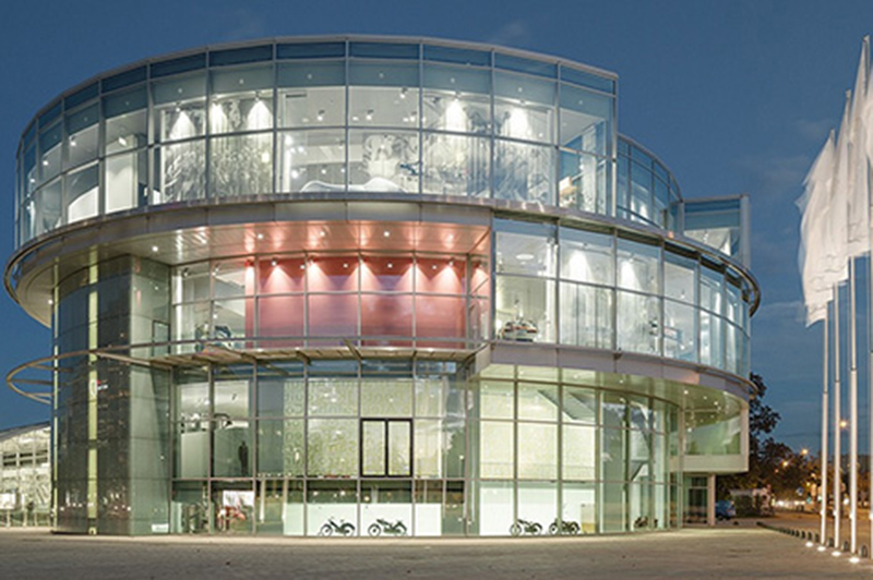 The stylish exterior of the Audi Museum