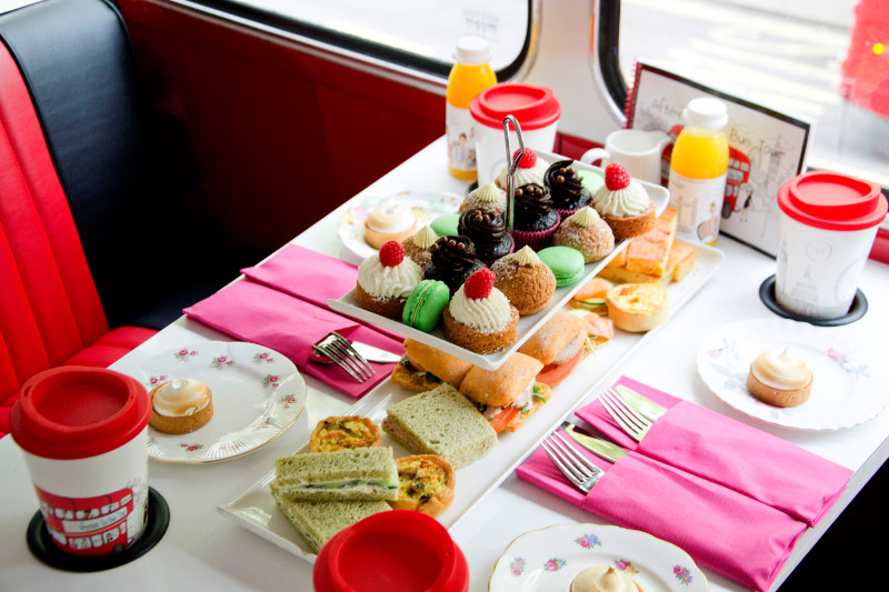 Afternoon tea on a double decker bus