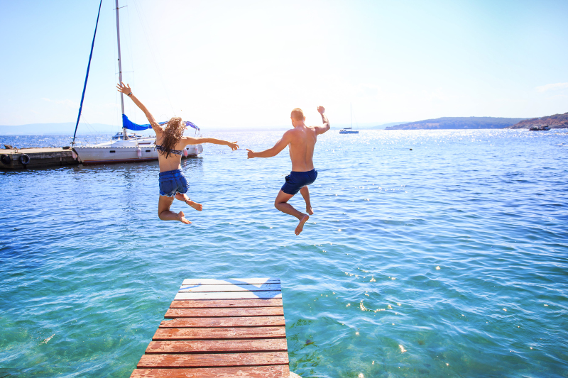 Jumping into water in Bulgaria.