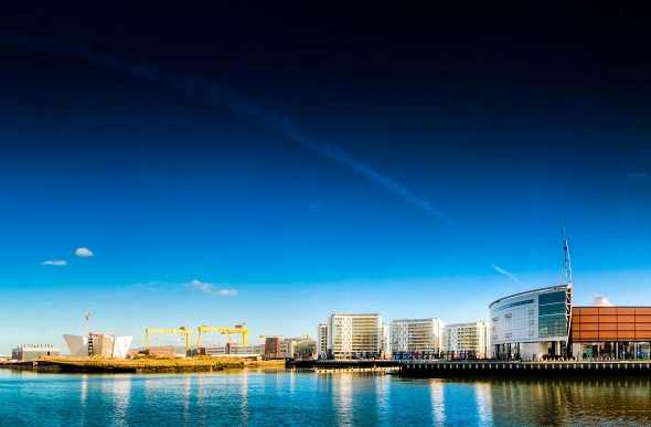 view of titanic quarter in belfast from water