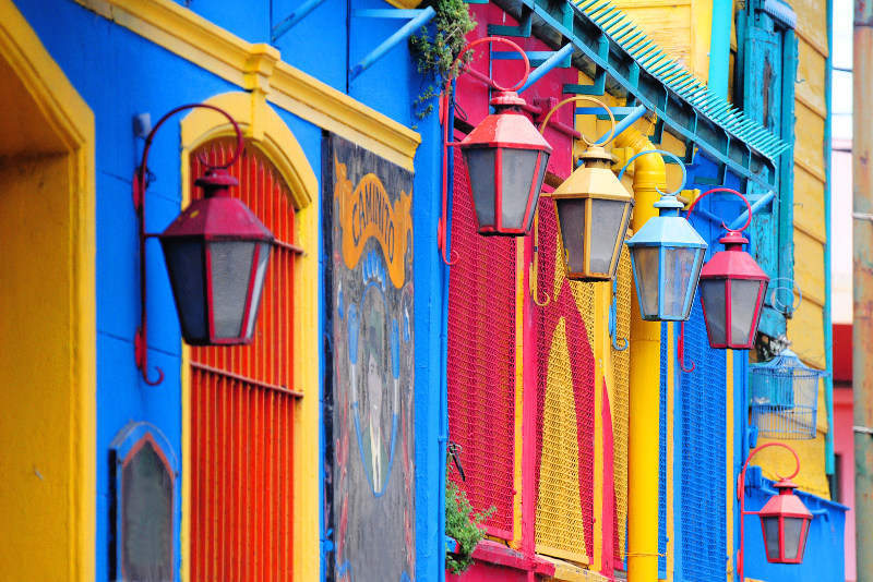 The facades of houses in La Boca