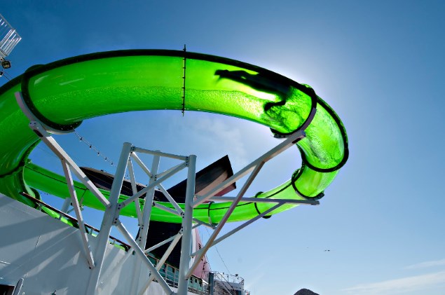 Person on carnival spirit waterworks slide