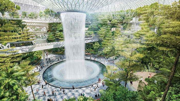 The rain vortex in The Jewel. (Image: Changi Airport)