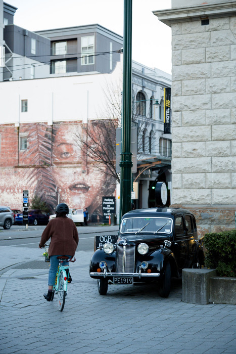 Christchurch historical building with mural