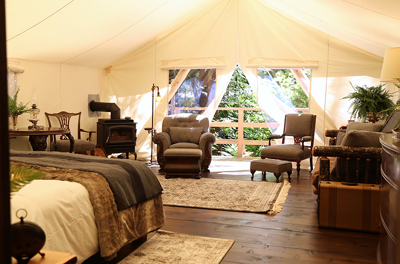 Inside a rainforest deluxe tent at Clayoquot Wilderness Resort