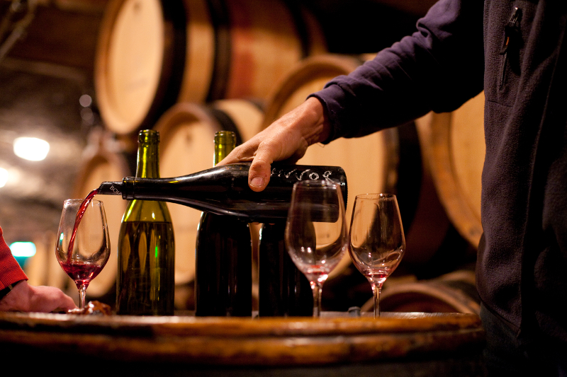 Burgundy wine in a cellar in Beaune, France.