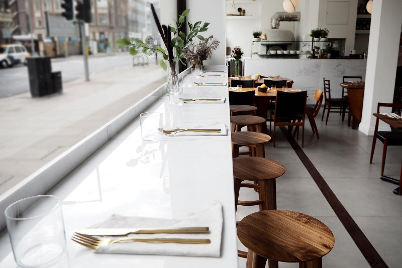 'Over restaurant interior, London.