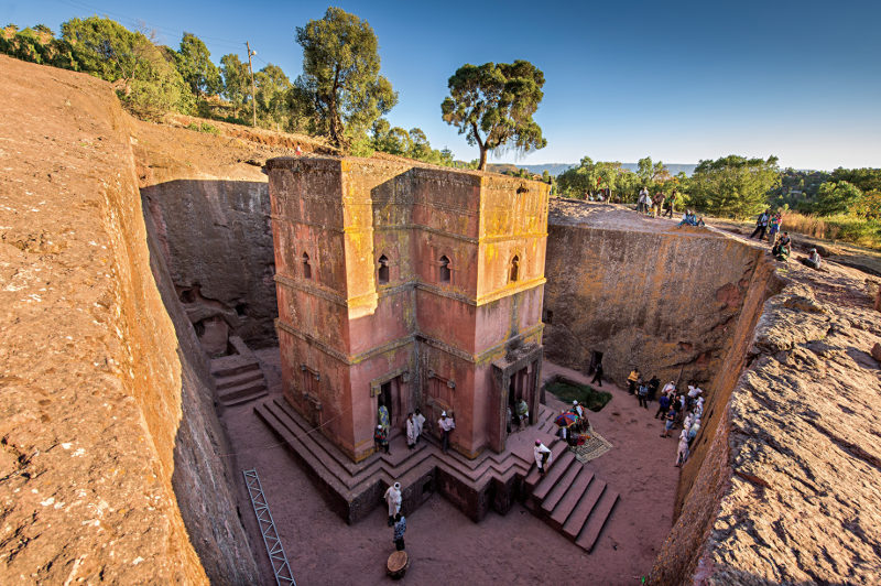 A church cut into rock in the Ethiopian town of Lalibela.