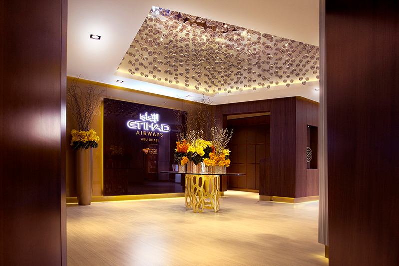 The First Lounge & Spa lobby at Abu Dhabi Airport