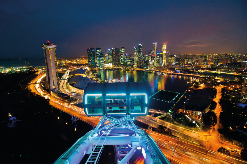 A view over one of the capsules of the Singapore Flyer ferris wheel