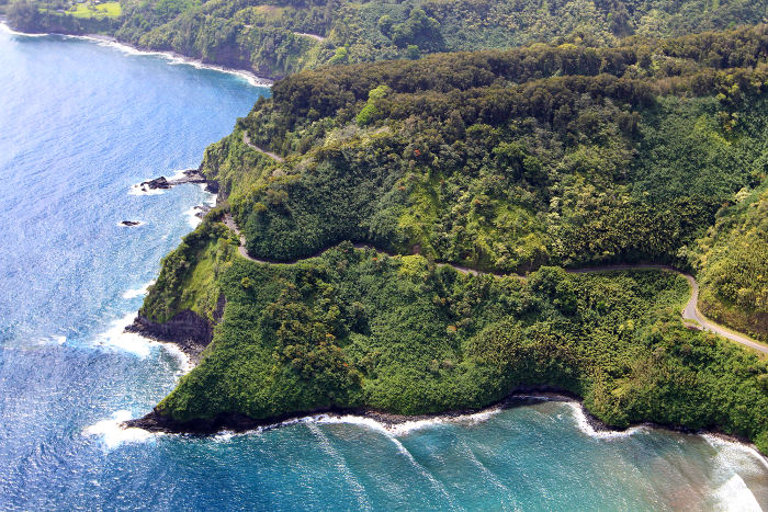 road along fertile coastline of maui