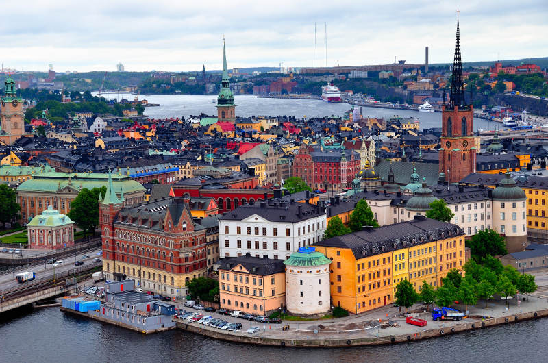 stockholm with harbour and colourful houses
