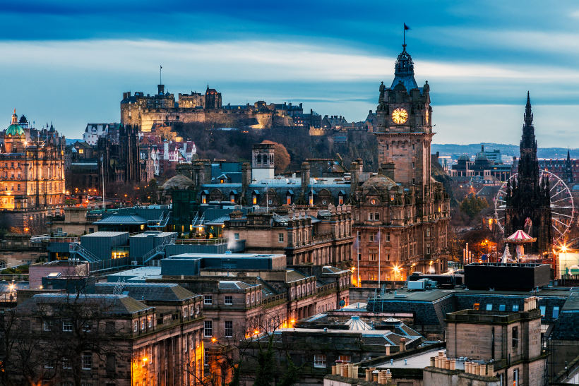 Edinburgh after dark with lights on