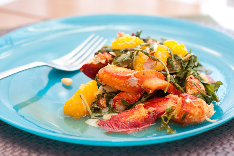 Fresh lobster dish on a blue plate