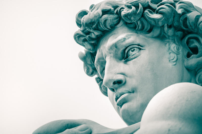 Michaelangelo’s statue of David is one of his most famous works, in Florence’s Galleria dell’Accademia.