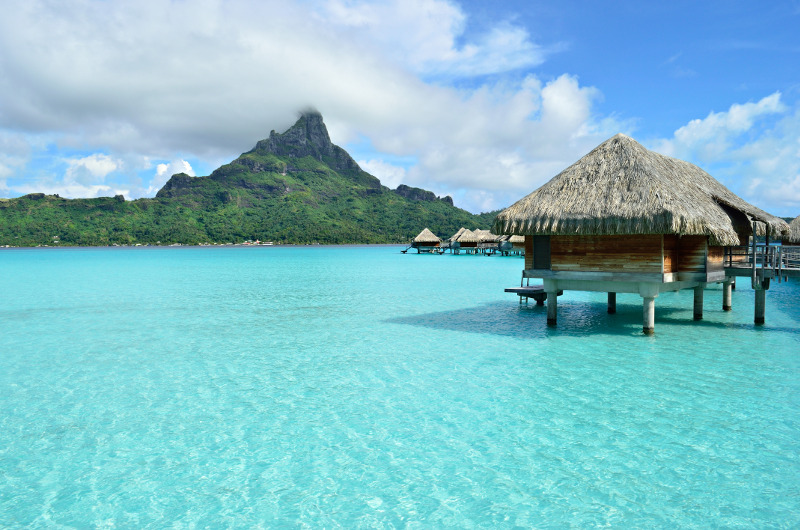 Overwater bungalows in Bora Bora, French Polynesia