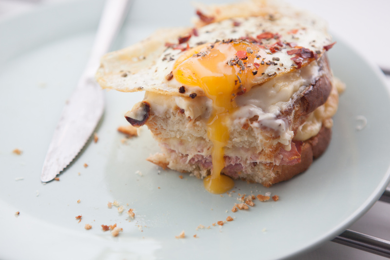 ham and cheese on baguette